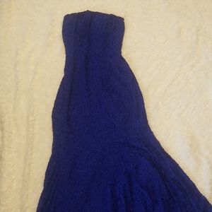 Mermaid cut royal blue silk beaded strapless gown